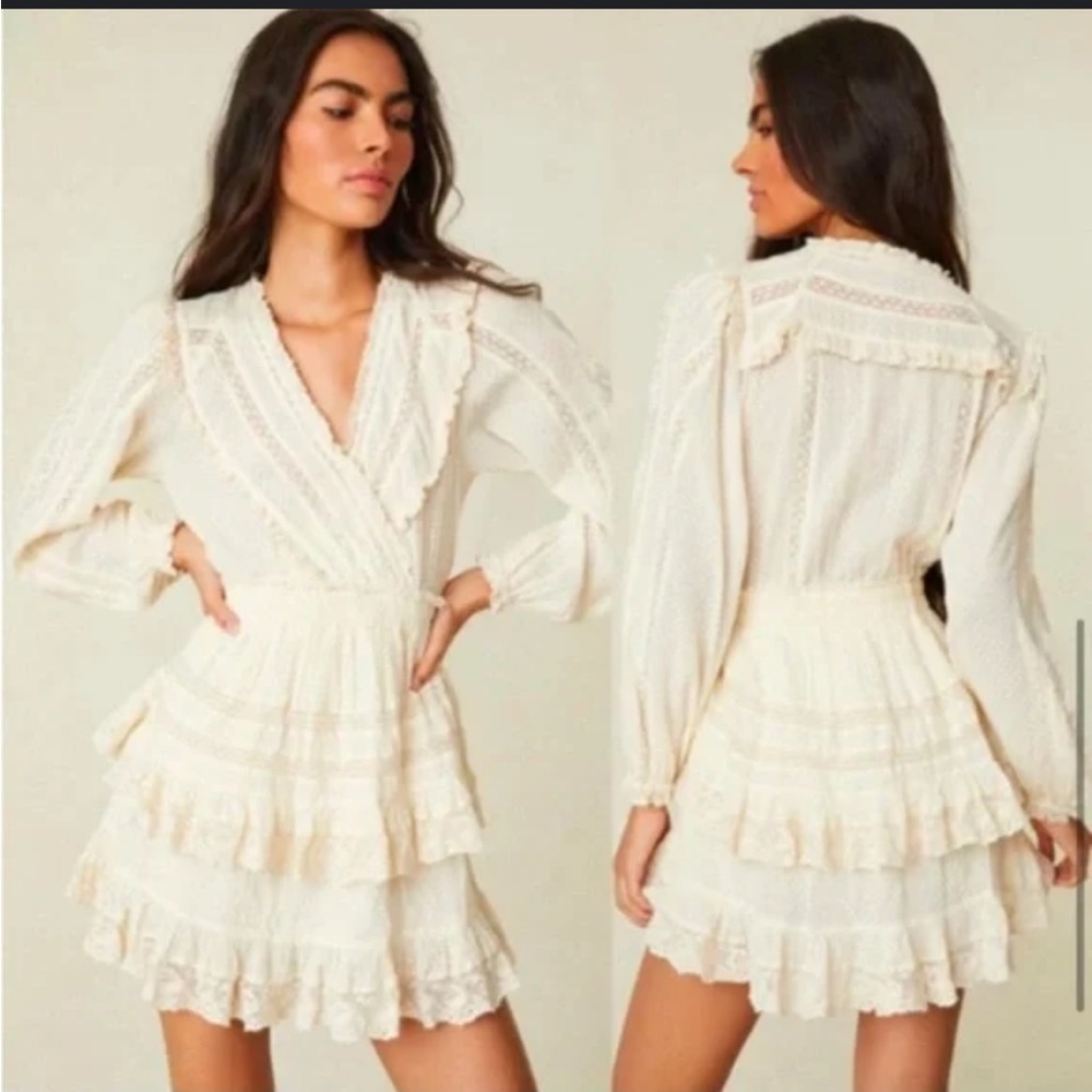 NWT LoveShackFancy Cream Ruffle Lace Dress